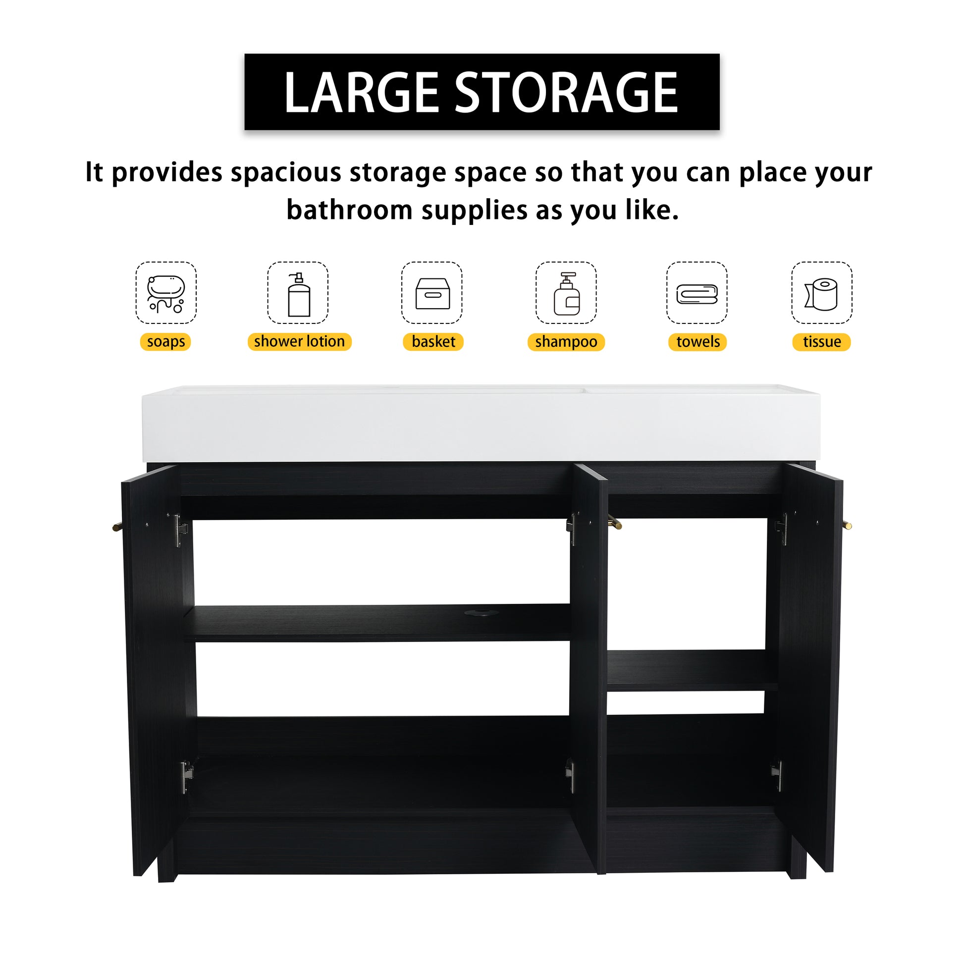 48 Inch Freestanding Bathroom Vanity With Resin Sink, With Soft Closing Door, Kd Package Black Chestnut Bathroom Modern Plywood