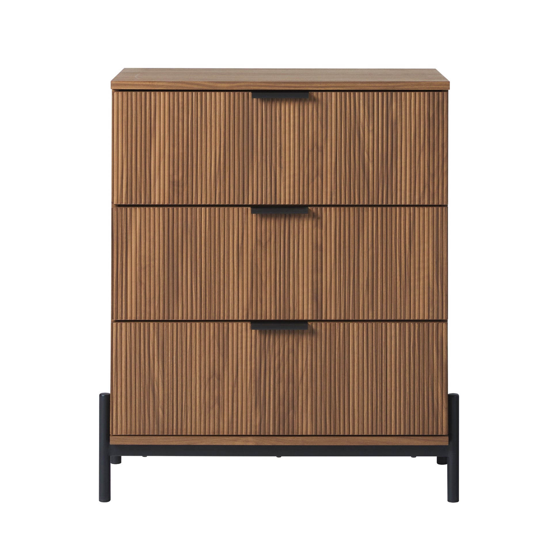 Mid Century 3 Drawer Chest With Reeded Drawer Fronts, Mocha Coffee Mdf Mdf