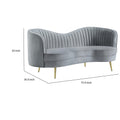 Enzo 74 Inch Modern Loveseat, Channel Tufted Kidney Shape, Gray And Gold Gray Wood 3 Seat