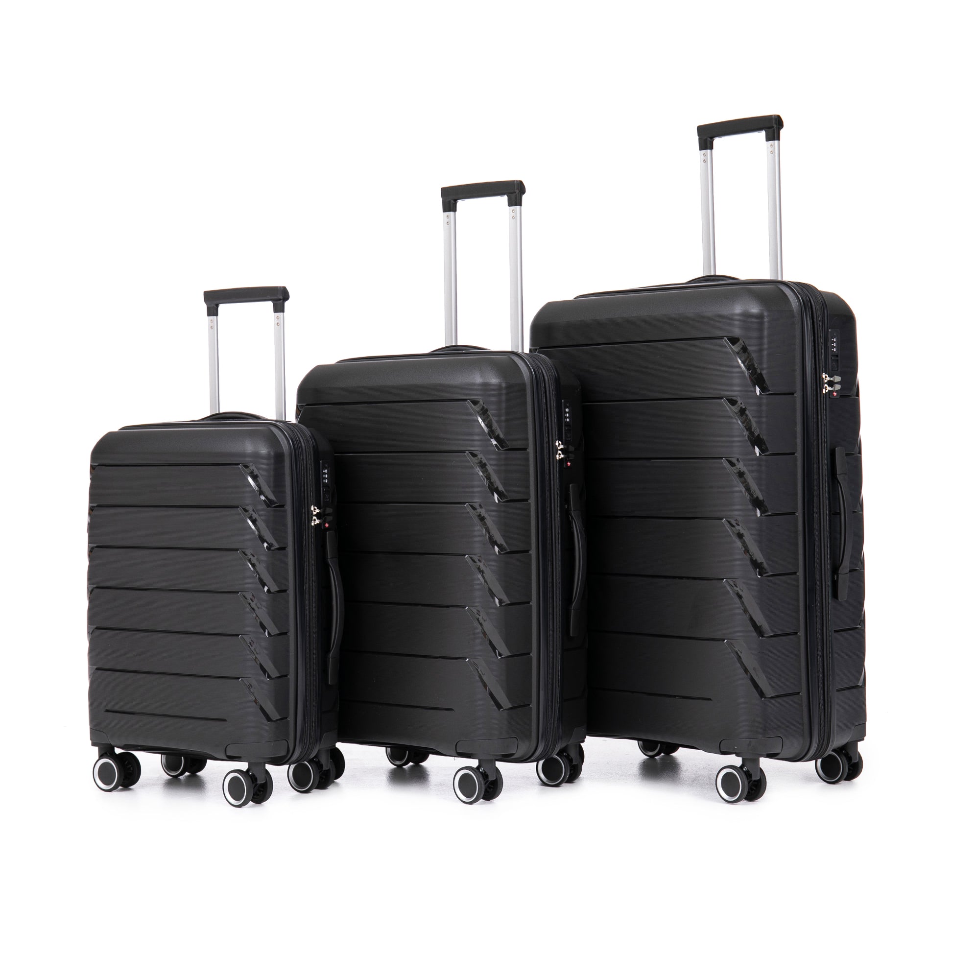 Pp Luggage Sets 3 Piece 20 24 28 , Expandable Carry On Luggage With Tsa Lock Airline Approved, Pp Materials Hard Shell And Lightweight Suitcase With Spinner Wheels Black Black Polypropylene