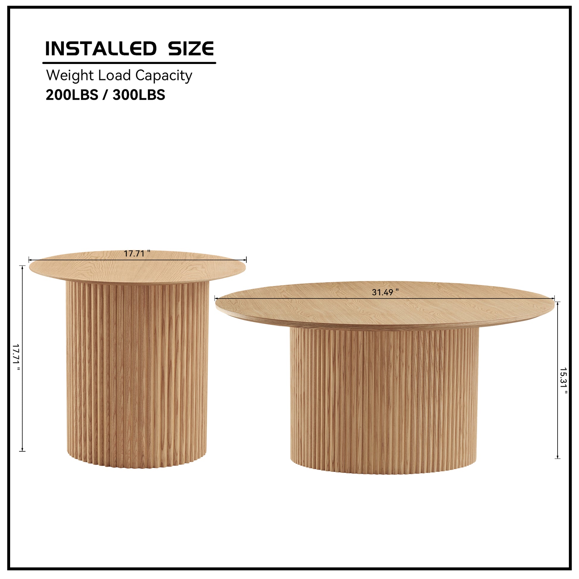 Set Of 2 Round Side Table And Coffee Table Circle Small Accent Table For Living Room Mid Century Circle Table Oak Oak Mdf