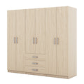 6 Doors Wooden Wardrobe Storage For Bedroom, With Big Drawers, Gray Brown Plywood