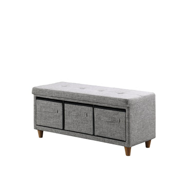 17.5" Appleby Slate Gray Tufted Bench W Storage Basket Drawers Gray Polyester