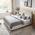 King Size Modern Design Bed Frame Upholstered Queen Bed Frame Platform With Headboard Fabric Headboard Wooden Slats Support, No Box Spring Needed,Mattress Foundation,White King White Fabric