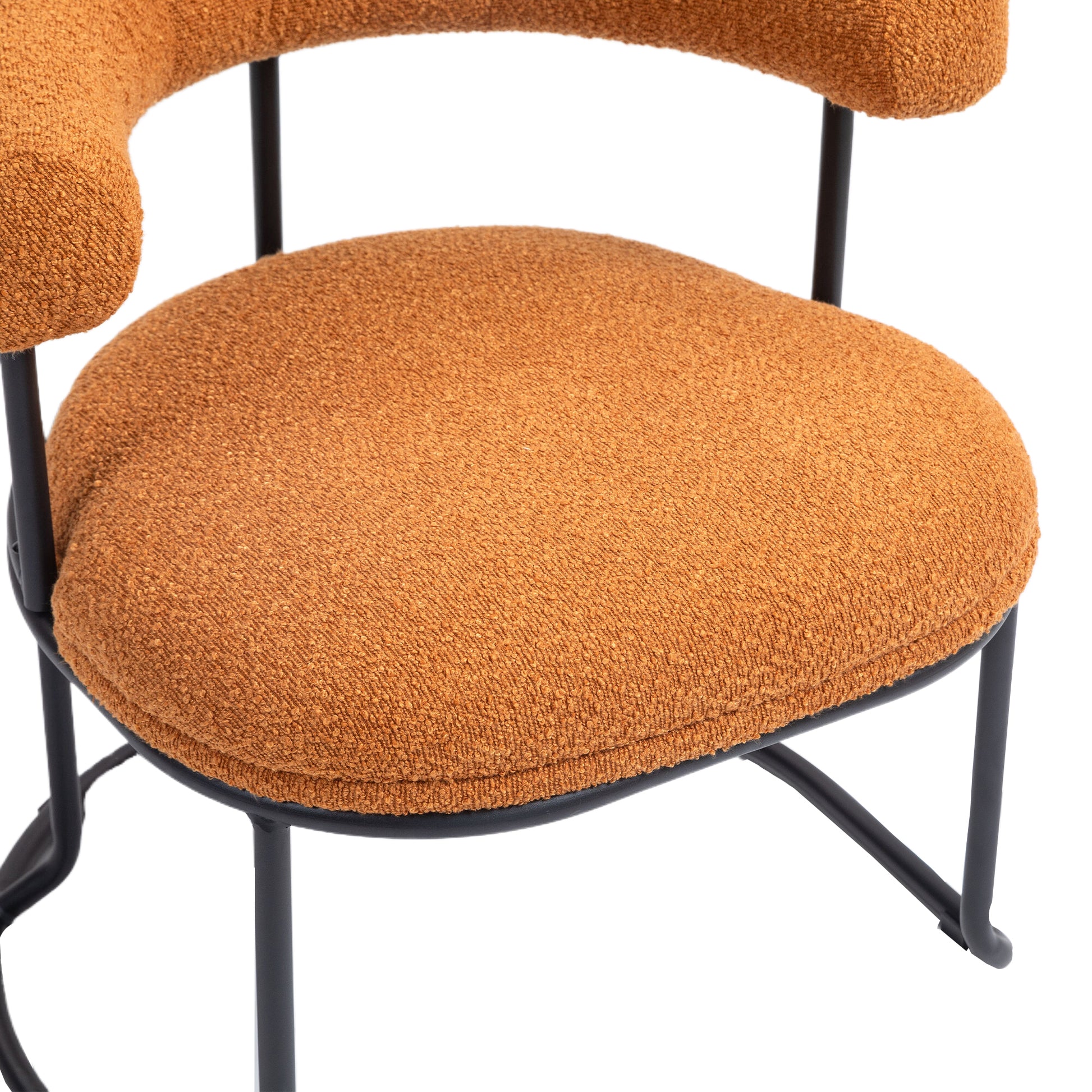 Coolmore Boucle Dining Chairs Set Of 2, Mid Century Modern Curved Backrest Chair, Round Upholstered Kitchen Chairs Orange Boucle Orange Foam Mdf Metal