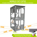 Catio Large Wooden Cat House Outdoor Indoor Cat Enclosures On Wheels, Wooden Kitty House Shelter Outside With Resting Box, Waterproof Roof Grey, 31.5