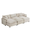 Oversized Modular Cushioned Sofa With 3 Ottomans, Modular Sofa Set To Work As Sleeper Sofa Bed6 Piece Sofa Set With One 3 Seater Sofa And Three Ottomans, Light Beige Corduroy Beige Corduroy 3 Seat