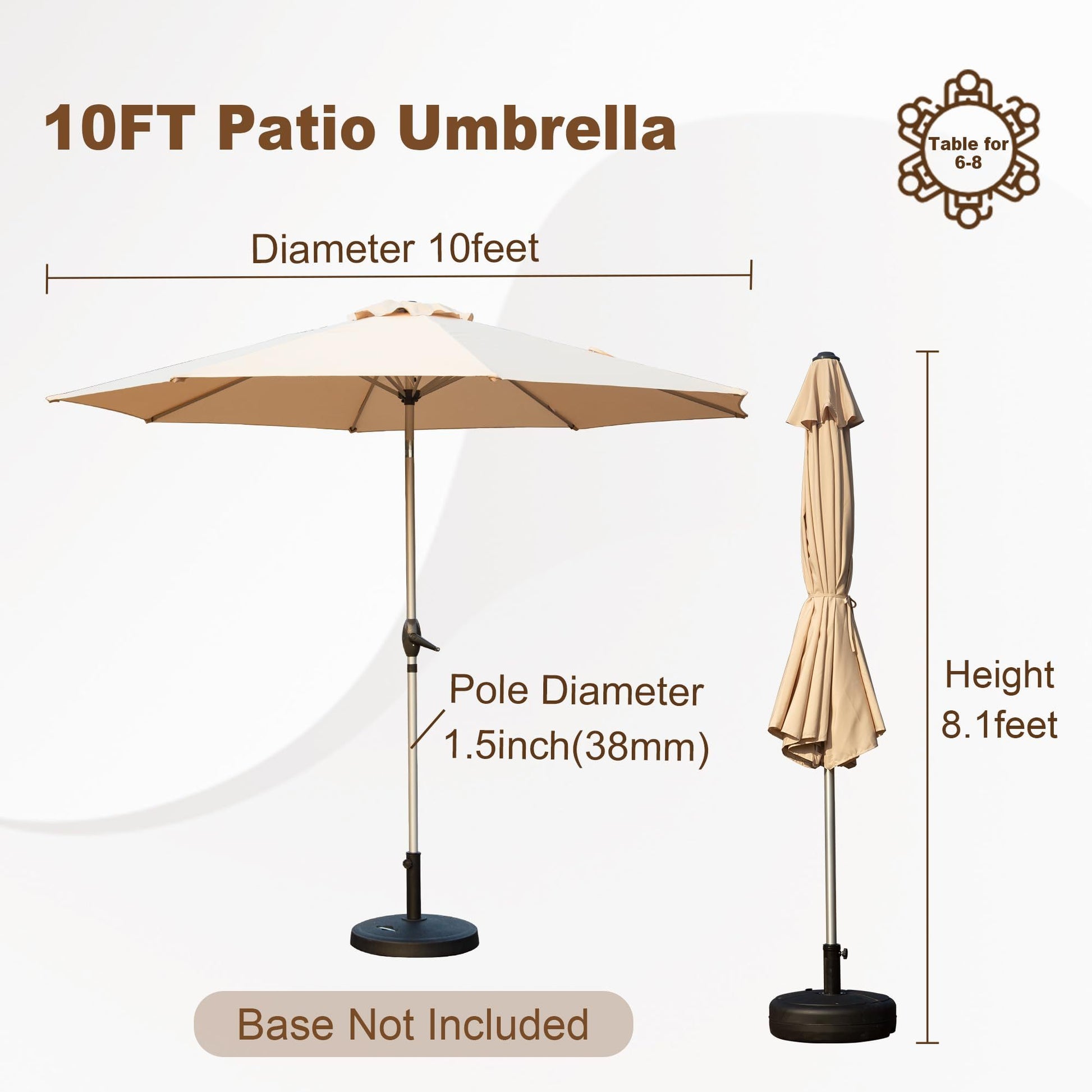 diameter of patio umbrella pole 10Ft Patio Umbrella, Outdoor Table Umbrella With Push Button Tilt And