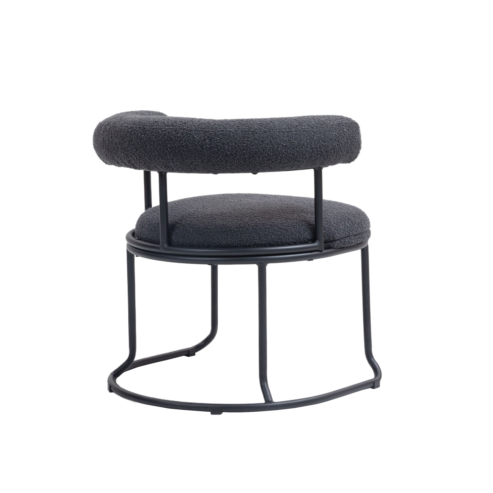 Coolmore Boucle Dining Chairs Set Of 2, Mid Century Modern Curved Backrest Chair, Round Upholstered Kitchen Chairs Carbon Black Boucle Carbon Black Foam Mdf Metal