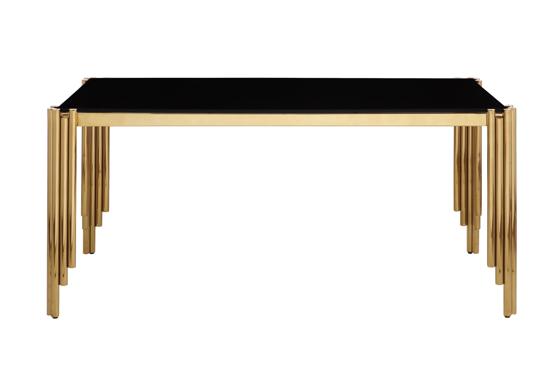 65" Rectangle Glass Dining Table, Tempered Glass Tabletop And Polished Gold Legs, Modern Style Table For Home, Kitchen. Dining Room Golden Black Dining Room Modern Freestanding Rectangular