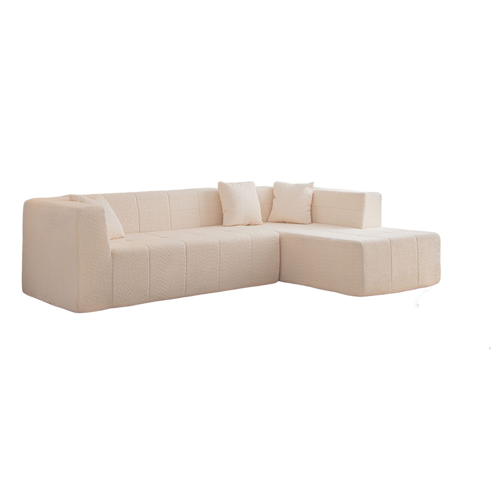 Vedio Provied 105.5" Modular L Shaped Sectional Floor Couch, Deep Seat Tufted Comfy Sofa Set With Chaise For Living Room Beige Modern Foam Polyester 3 Seat