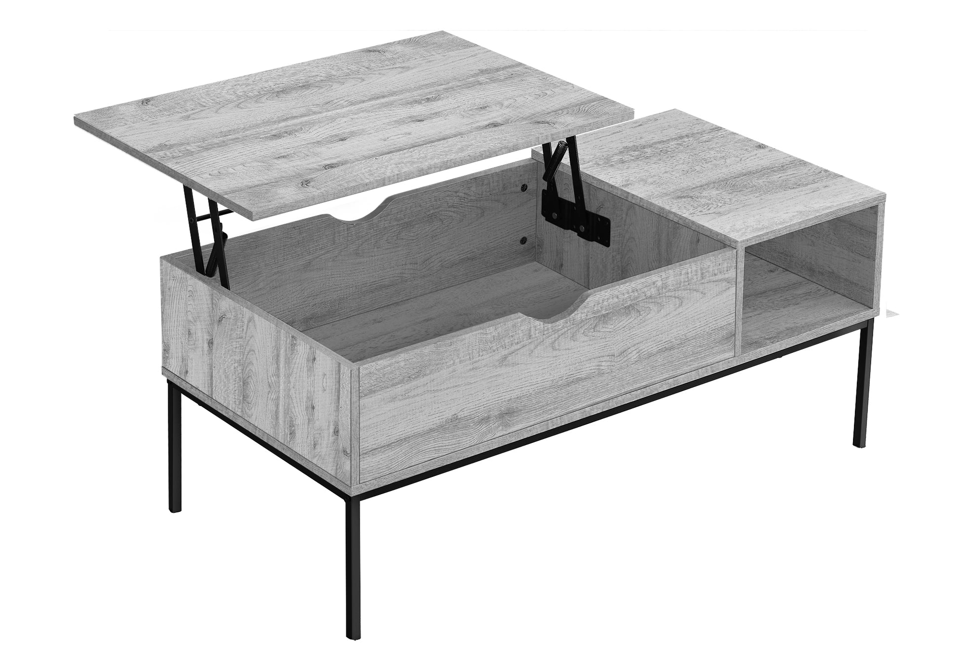 Coffee Table, 42" L, Rectangular, Cocktail, Lift Top, Grey, Black Metal, Contemporary, Modern Grey Particle Board