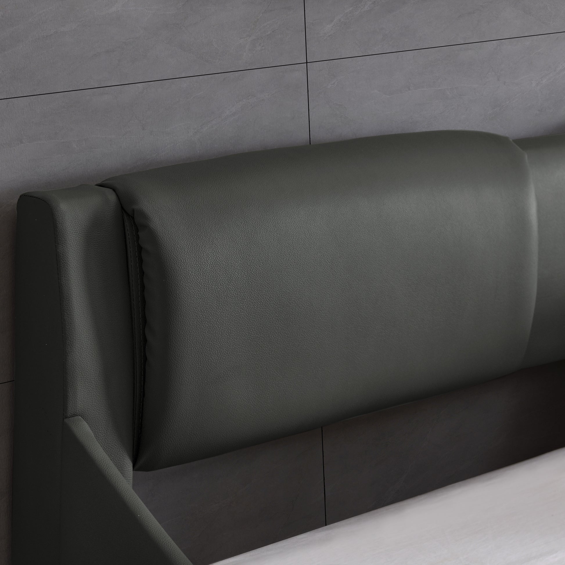 Queen Led Bed Frame Modern Faux Leather Upholstered Platform Bed Frame With Rgb Led Lights And Headboard Wave Like Curve Low Profile Bed Frame,Wood Slats Support,Easy Assembly, Grey Queen Grey Pu