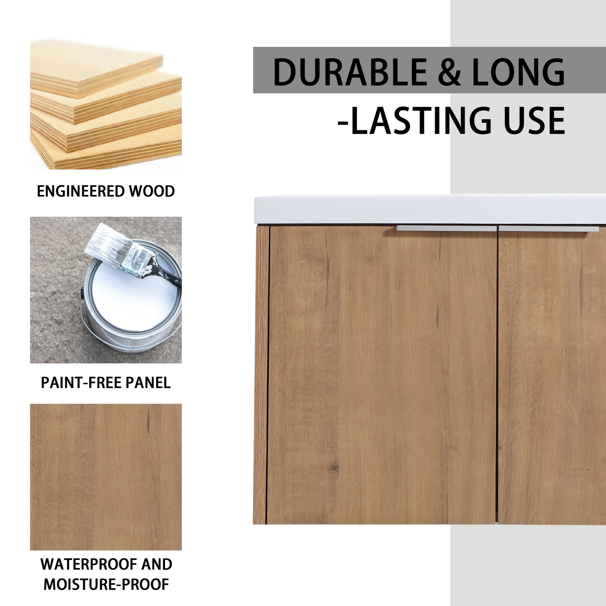 72" Wall Mounted Bathroom Vanity With Sink And Side Cabinet, Soft Close Doors,00112Imo 00630Imox2 00612Gwh Combination Cabinet Kd Packing Imitative Oak Bathroom Modern Plywood Plywood