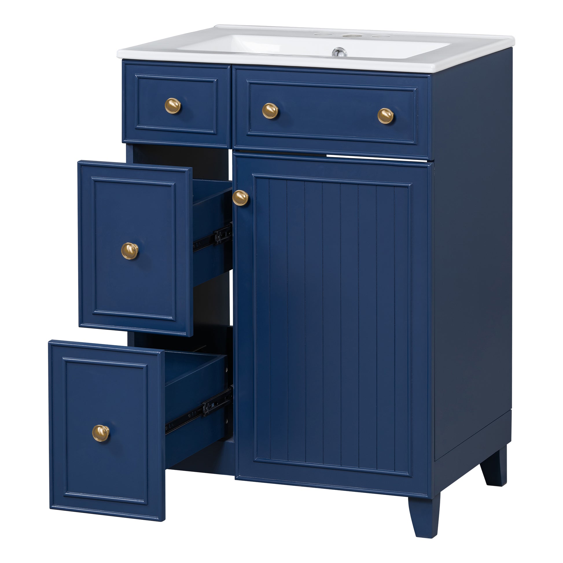 24 Inch Bathroom Vanity Cabinet With Ceramic Sink, 2 Drawers, 1 Door Blue Bathroom Solid Wood Mdf