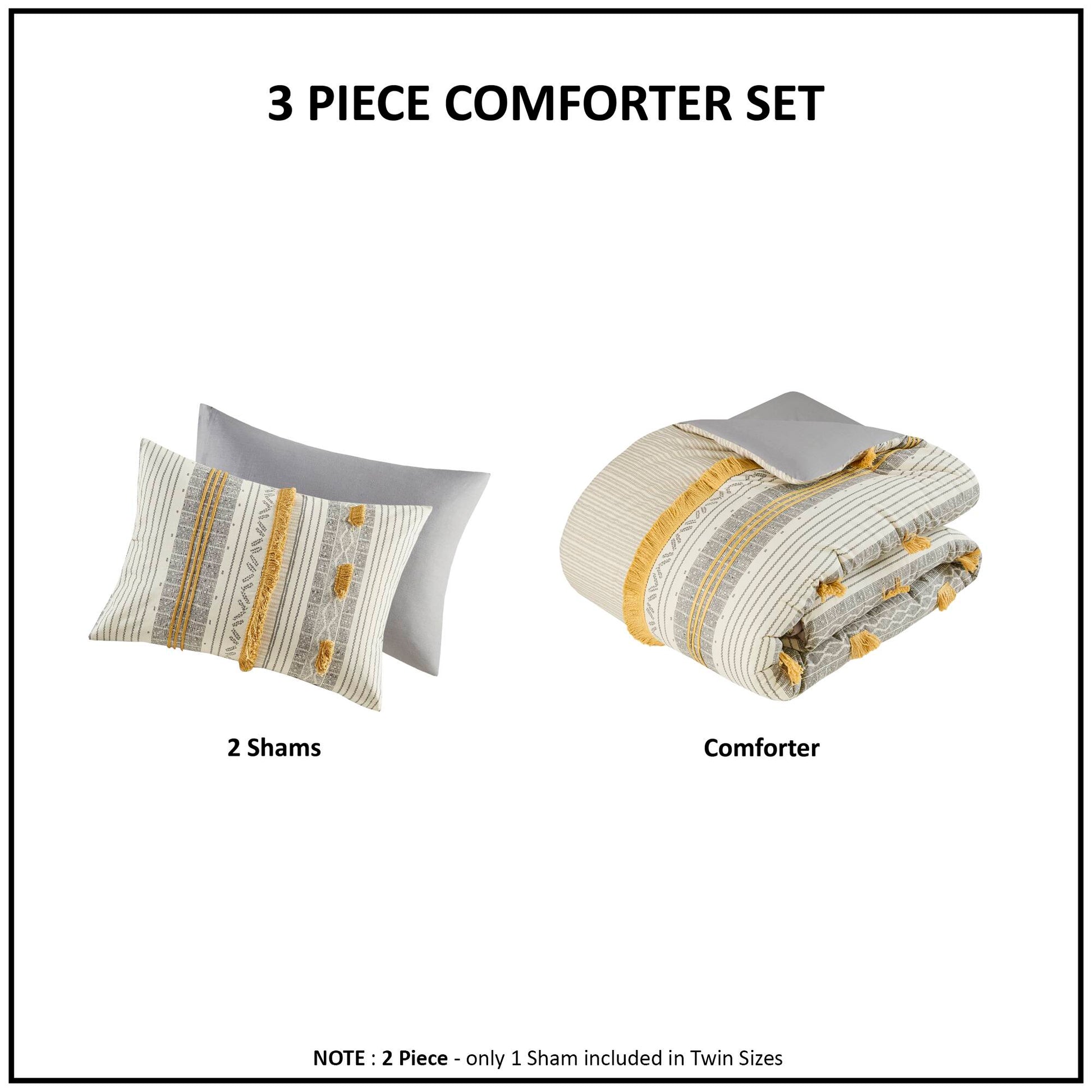3 Piece Cotton Comforter Set Gray Yellow King Cal King King Gray Yellow Cotton