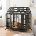 Heavy Duty Dog Cage Pet Crate With Roof & Window On Roof Black Carbon Steel