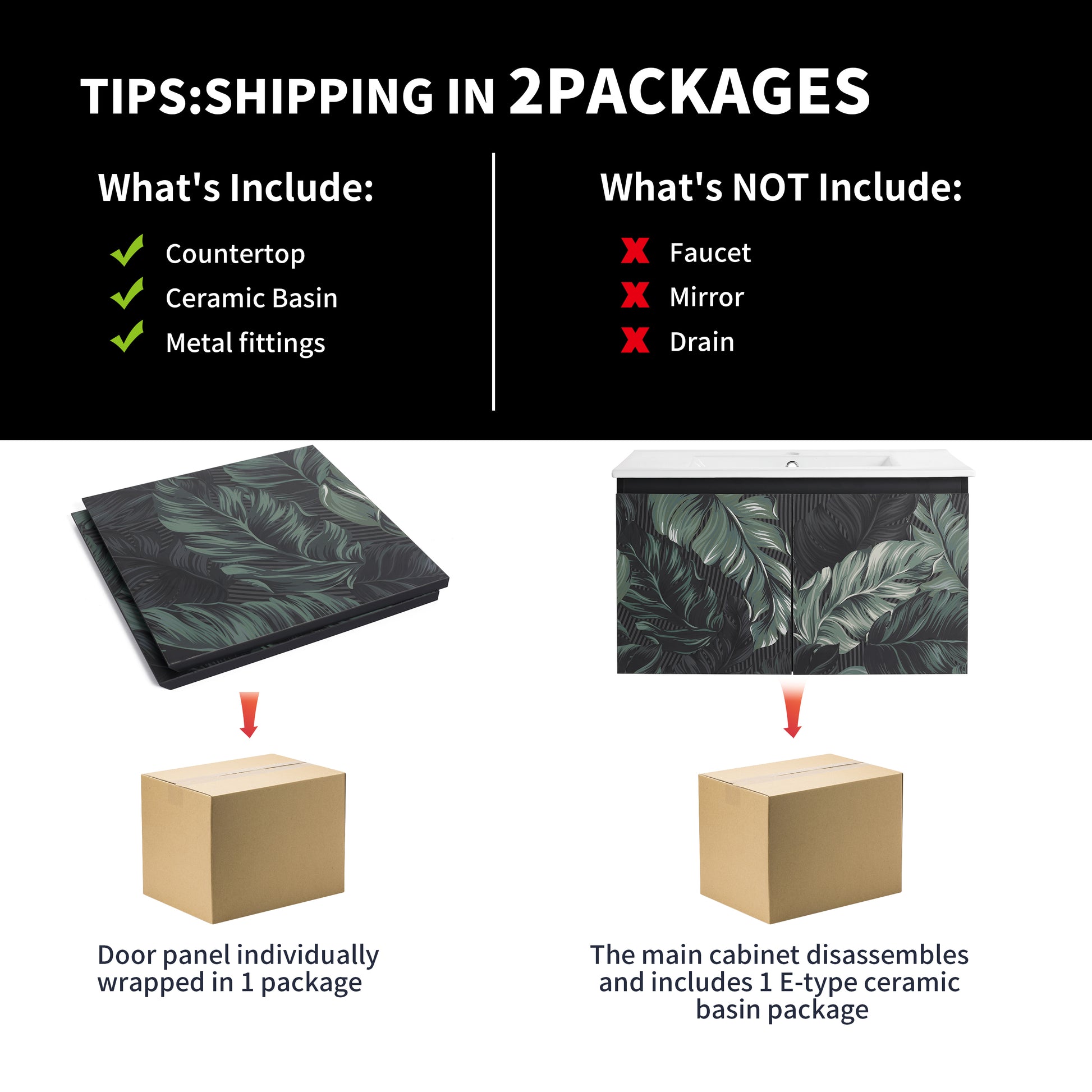 30'' Floating Wall Mounted Bathroom Vanity With Ceramics Sink & Soft Close Cabinet Door, Kd Package Black Bathroom Modern Plywood