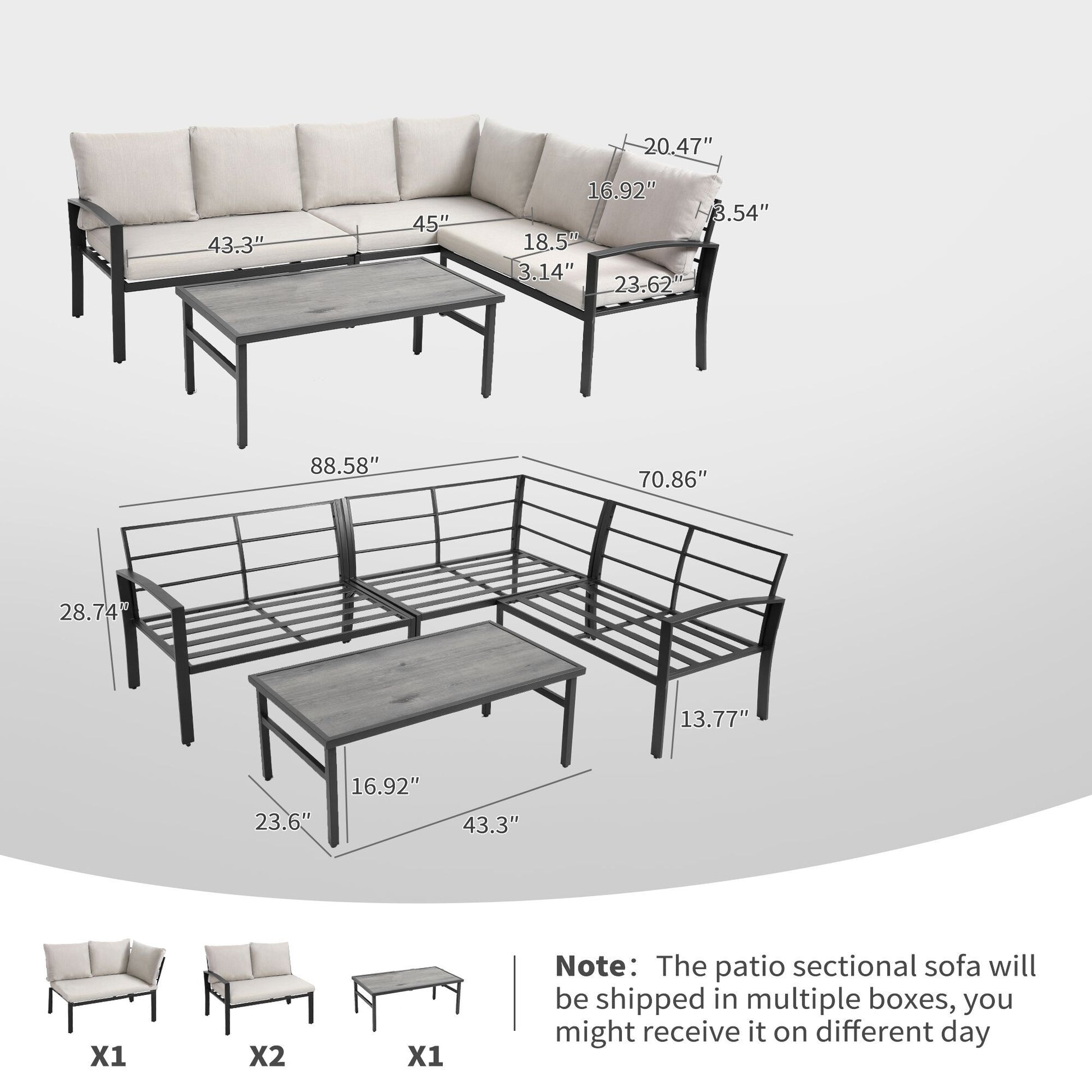 Grand Patio 4 Piece Patio Furniture Set, All Weather Outdoor Conversation Set Sectional Sofa With Water Resistant Beige Thick Cushions And Coffee Table Beige Cotton Steel