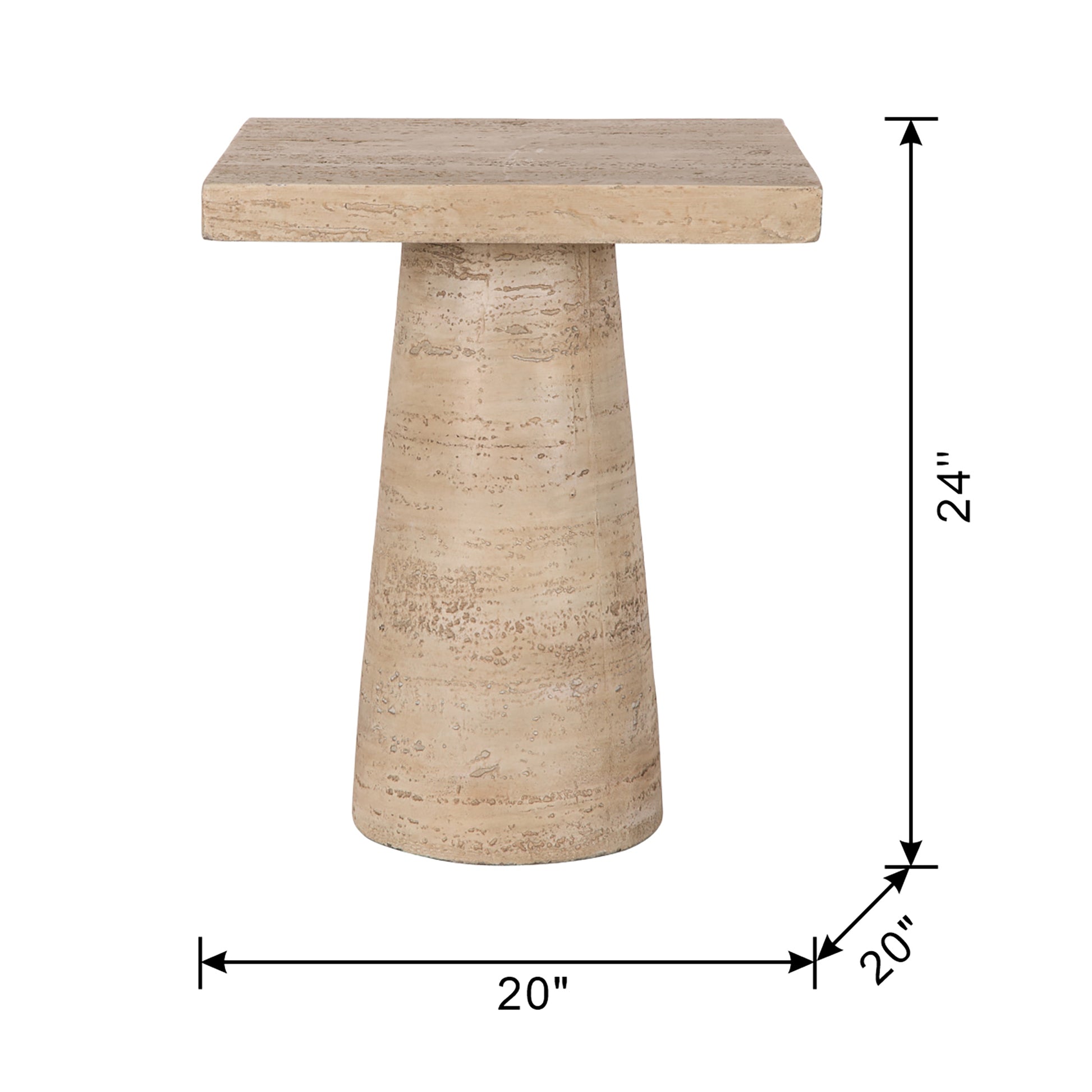 20X20X24" Cream Square Side Table With Pedestal Base Cream Primary Living Space Contemporary,Industrial,Minimalist,Modern,Ultra Modern Magnesium Oxide