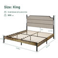 King Size Bed Frame With Upholstered Headboardqueen Bed Frame With Charging Station And Led Lights, Wood Slats, Easy Assembly,No Box Spring Needed,Industrial Brown Box Spring Not Required King Brown Metal Bedroom Bed Frame Mdf Metal