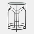 23 Inch Modern Side Table, Glass Top, Geometric Design, Set Of 2, Black Black Glass Metal