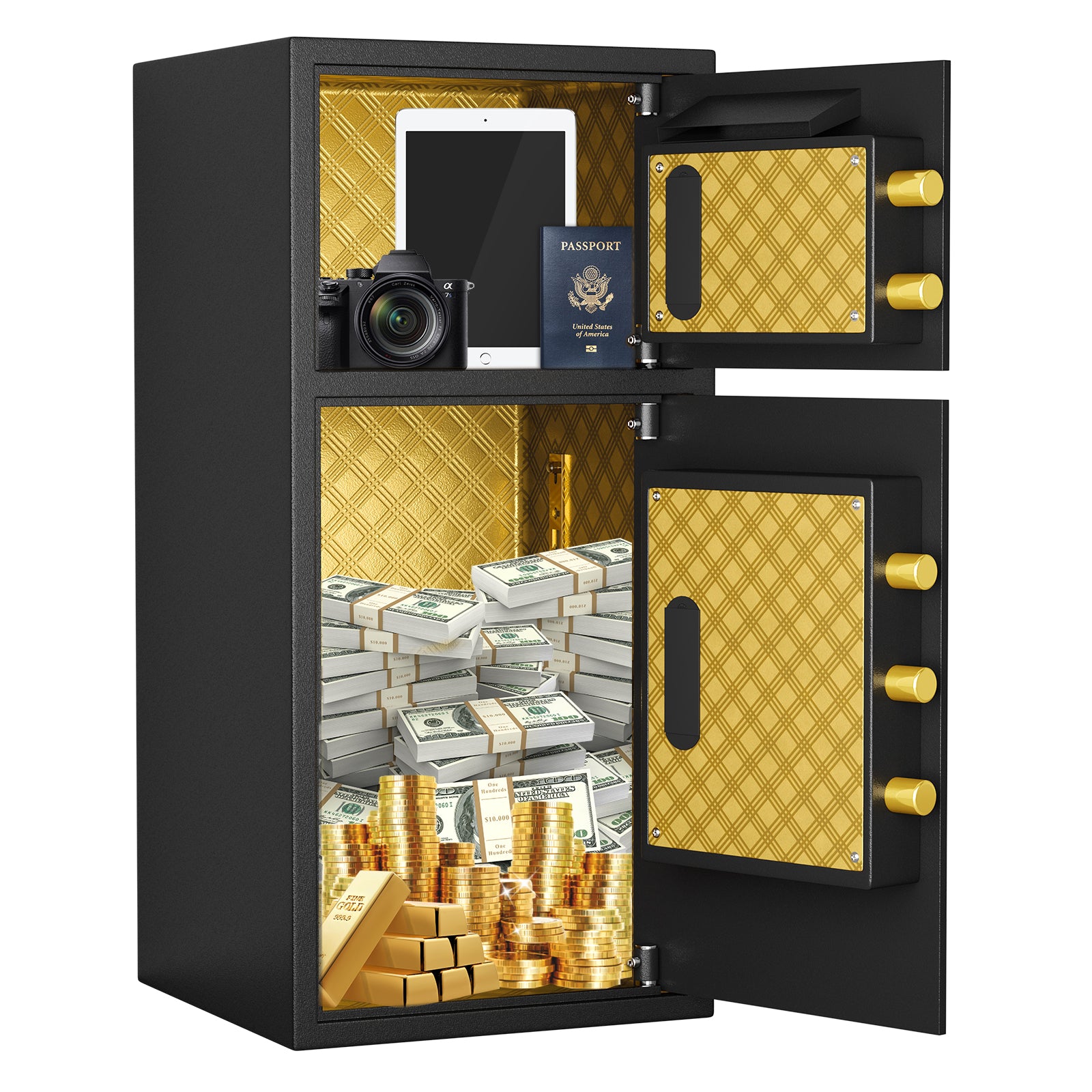 Large Double Door Coin Operated Safe,Digital Security Safe With Fireproof And Waterproof Bag,5.0 Cubic Feet Safe Box With Hidden Code Function For Home,Office And Hotel Black Steel