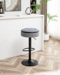 Round Storage Bar Stool Set Of 2, Grey Linen Height Adjustable Barstool, 360 Counter Height Swivel Stool, Armless Bar Chair With Metal Frame For Kitchen Counter Dining Living Room Grey Set Of 2 Foam Linen