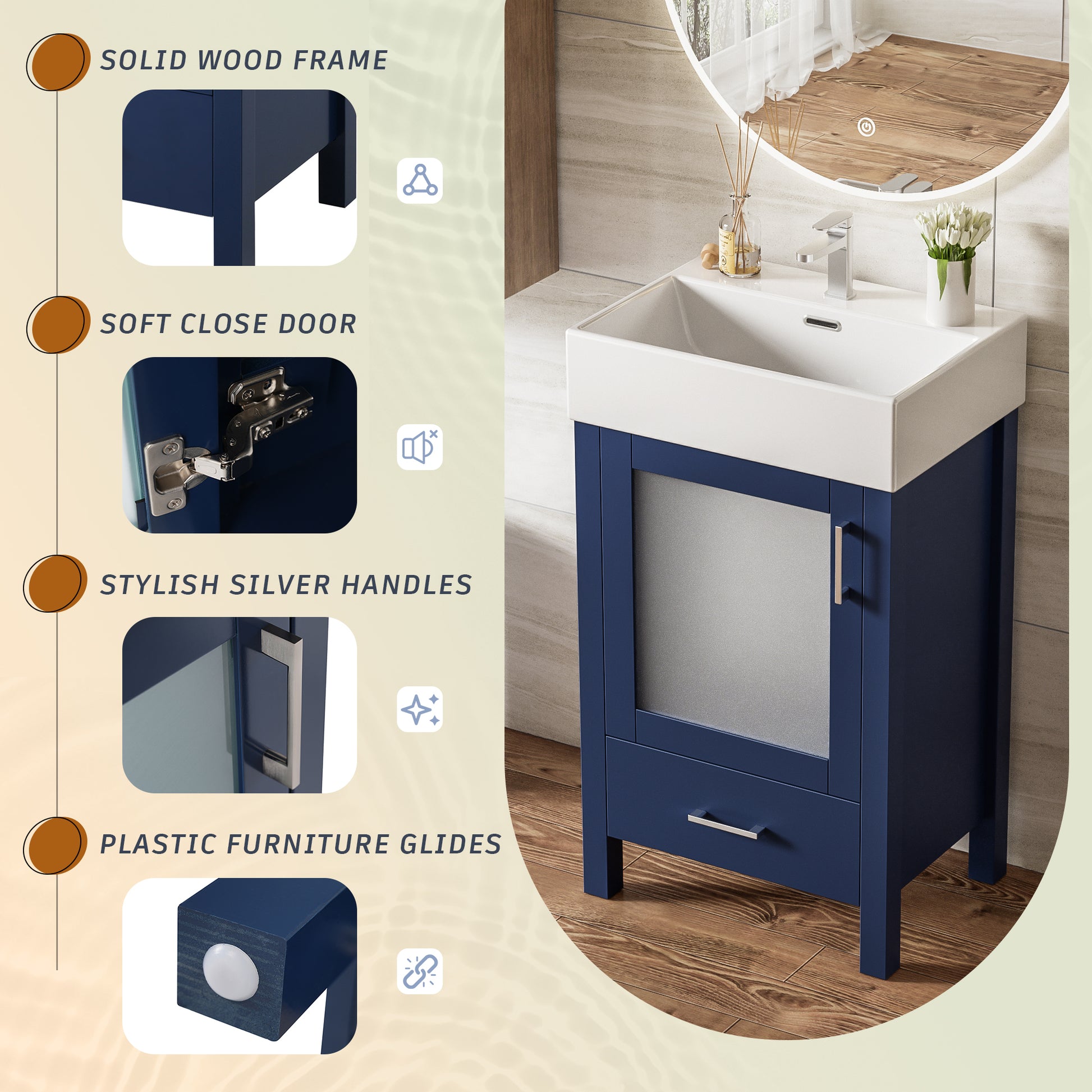 20 Inch Bathroom Vanity With Ceramic Sink Andstorage Ideal For Small Bathrooms Blue Bathroom Solid Wood Mdf