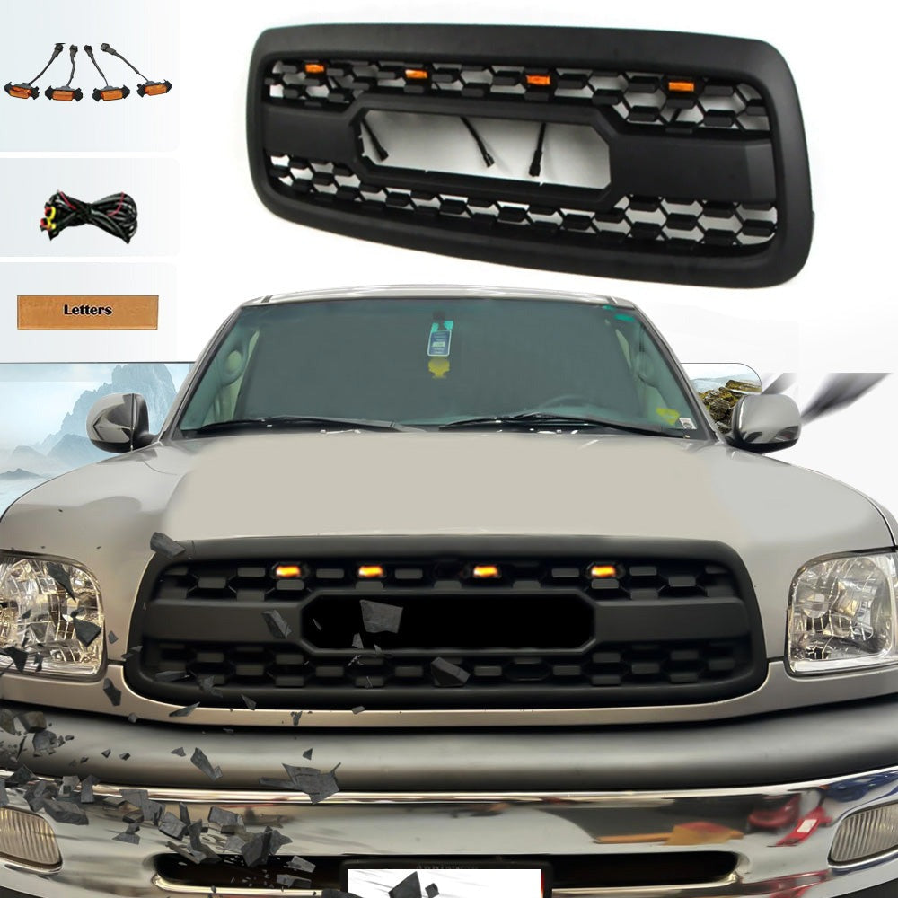 Front Grille For 1St Gen 2000 2001 2002 Toyota Tundra Trd Pro Grill With Letters W E Light Black Abs Abs