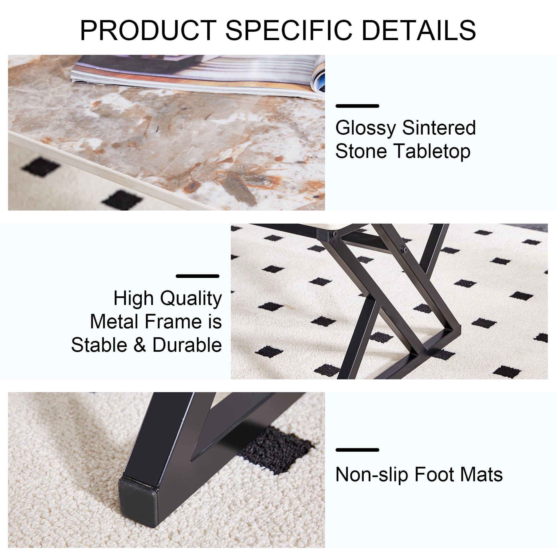 A Modern Minimalist Style Marble Patterned Coffee Table With Black Metal Legs. Computer Desk. Game Table. Tea Table. Ct Xx White Black Sintered Stone