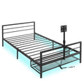 Gaming Bed With Rotating Tv Mount And Metal Mesh Frame,Vented Console Storage, Iron Bed With Led Twin Black Modern Iron