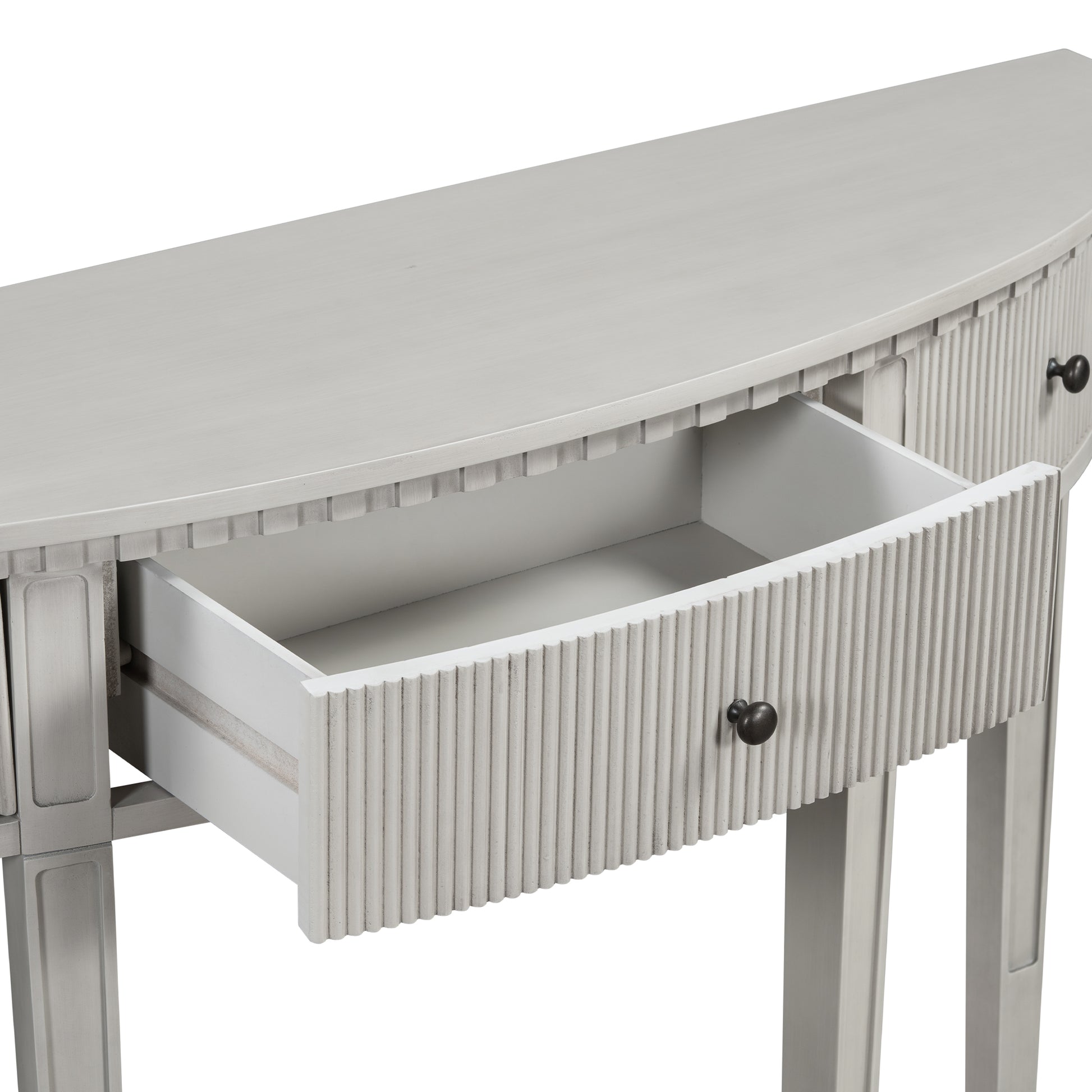 Distinctive Features Of Pine Veneer Console Table With Vertical Stripe Drawer Fronts And Four Legs Antique White Primary Living Space Antique,Minimalist Drawers Mdf