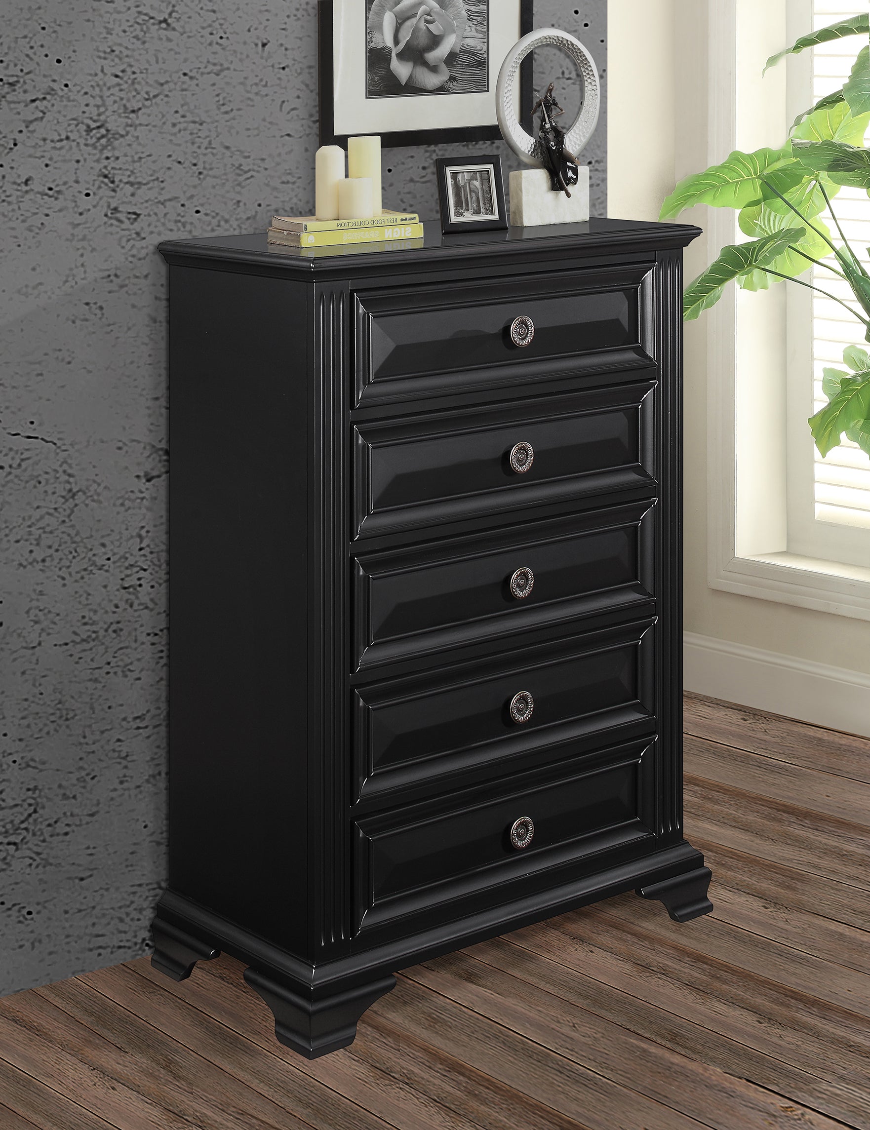 Rex Black Chest Black Solid Wood Mdf