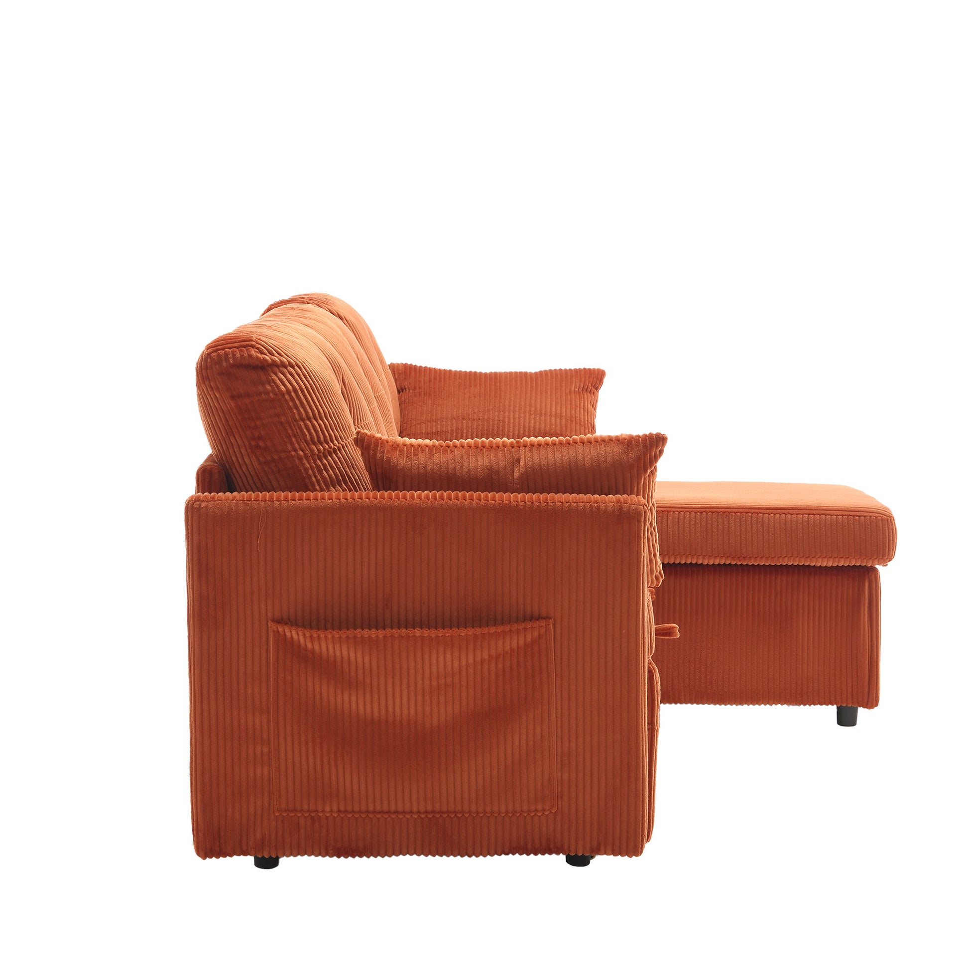 United We Win Furniture, Modular L Shaped Sofa, Modular Long Sofa With Reversible Chaise Lounge, Sofa Bed, Sleeper Sofa, Modular Sofa Combination With Storage Seats. Orange Velvet 3 Seat