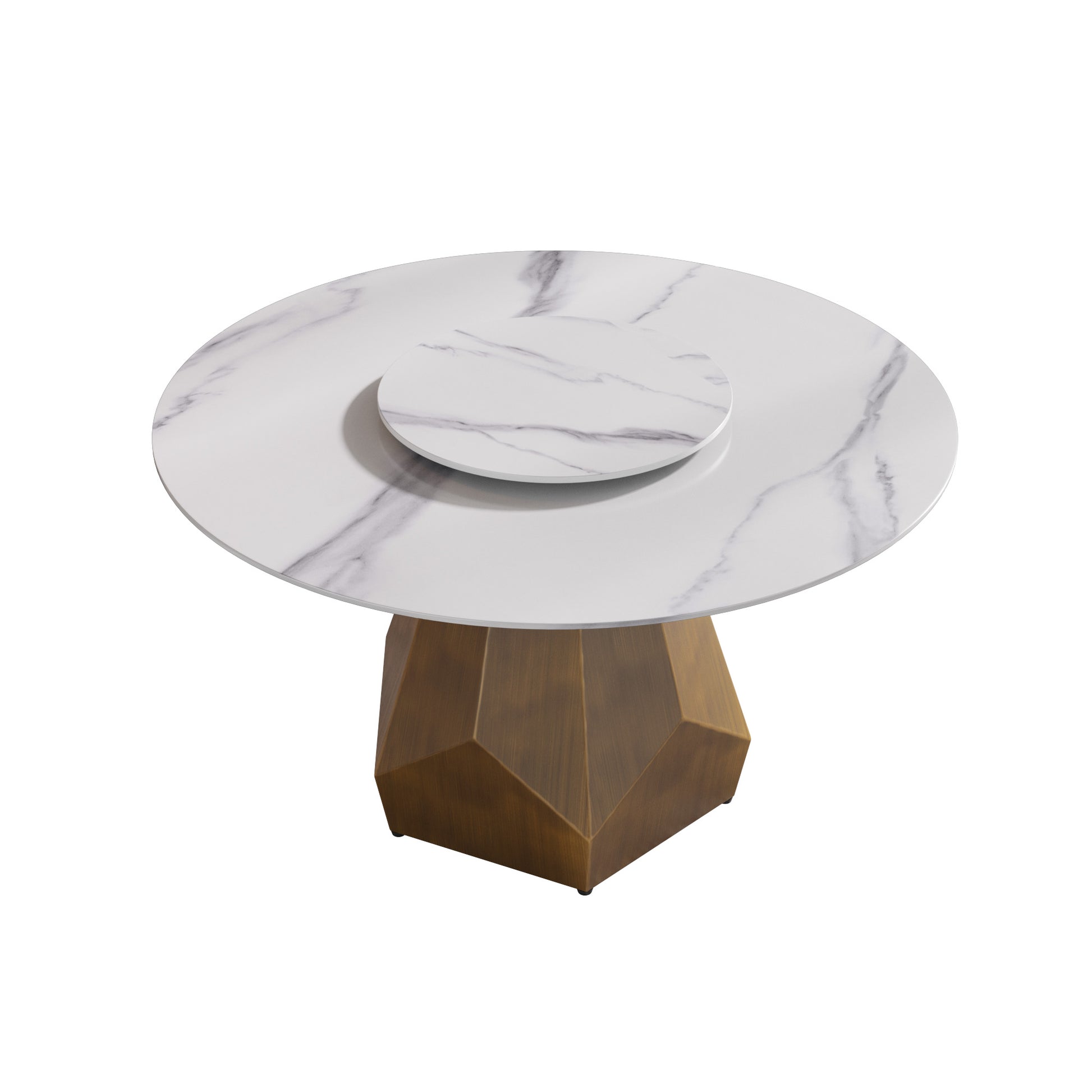 53" Round Marble Dining Table With Metal Base, Artificial Marble For 6 People, 23.62"White Artificial Stone Turntable,White Dining Table Only White Metal Sintered Stone