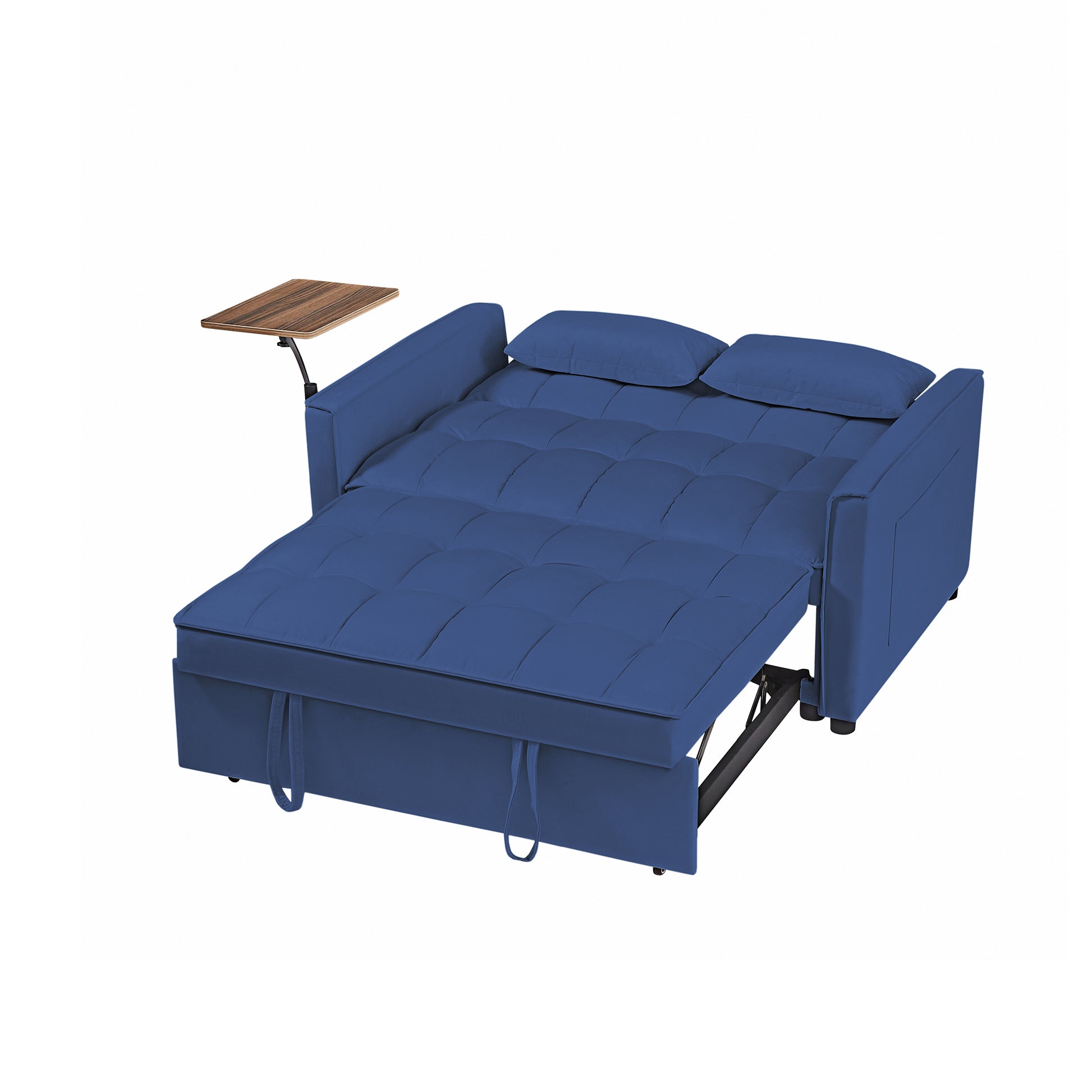 Blue Velvet Loveseat Sofa Bed Blue Wood Tufted Back Square Arms Foam Velvet 2 Seat