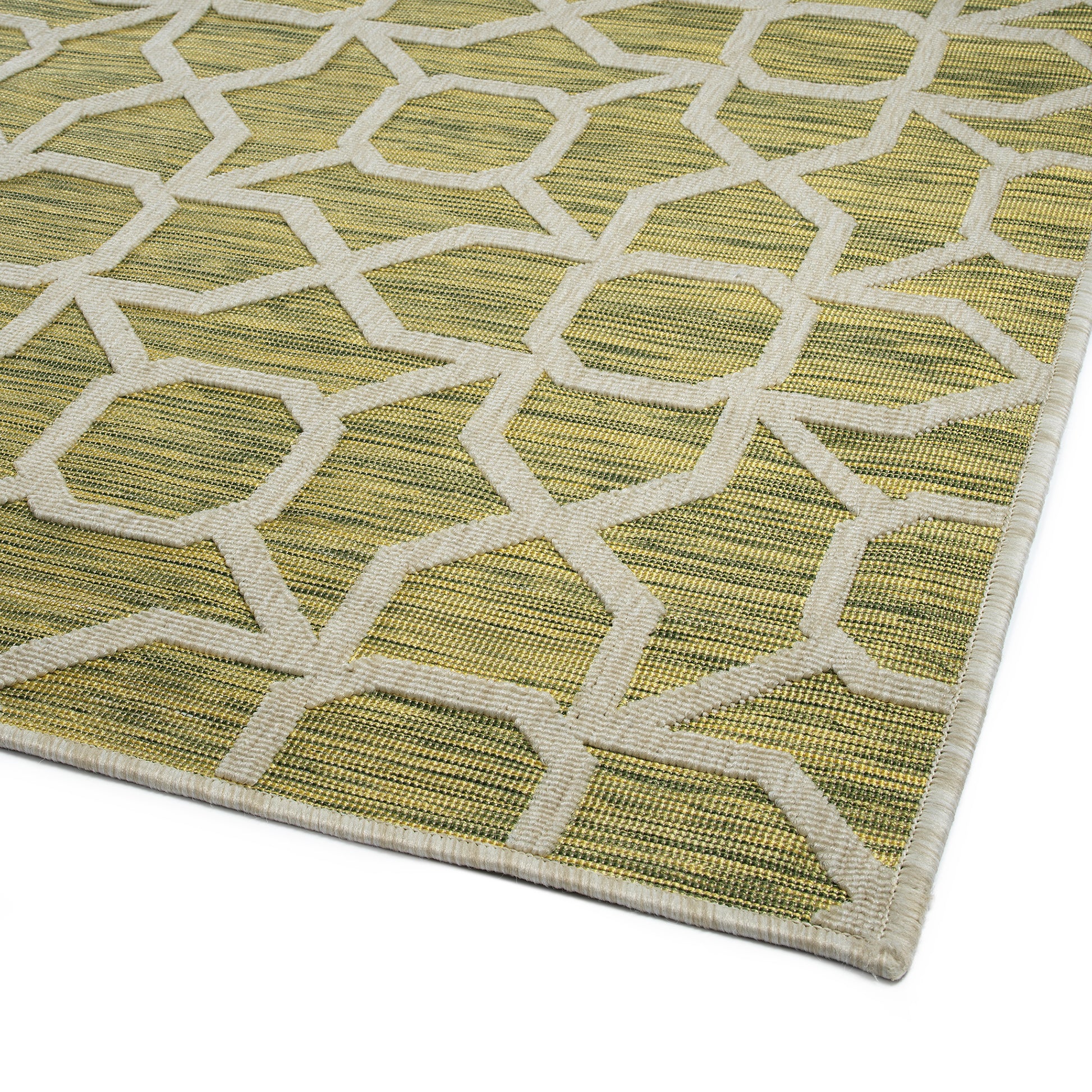 Contemporary, Transitional, Geometric, Textured, High Low Cut & Loop 2' X 6' Runner Lime Green Polypropylene