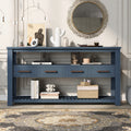 62.2'' Modern Console Table Sofa Table For Living Room With 4 Drawers And 2 Shelves Navy Blue Solid Wood Mdf