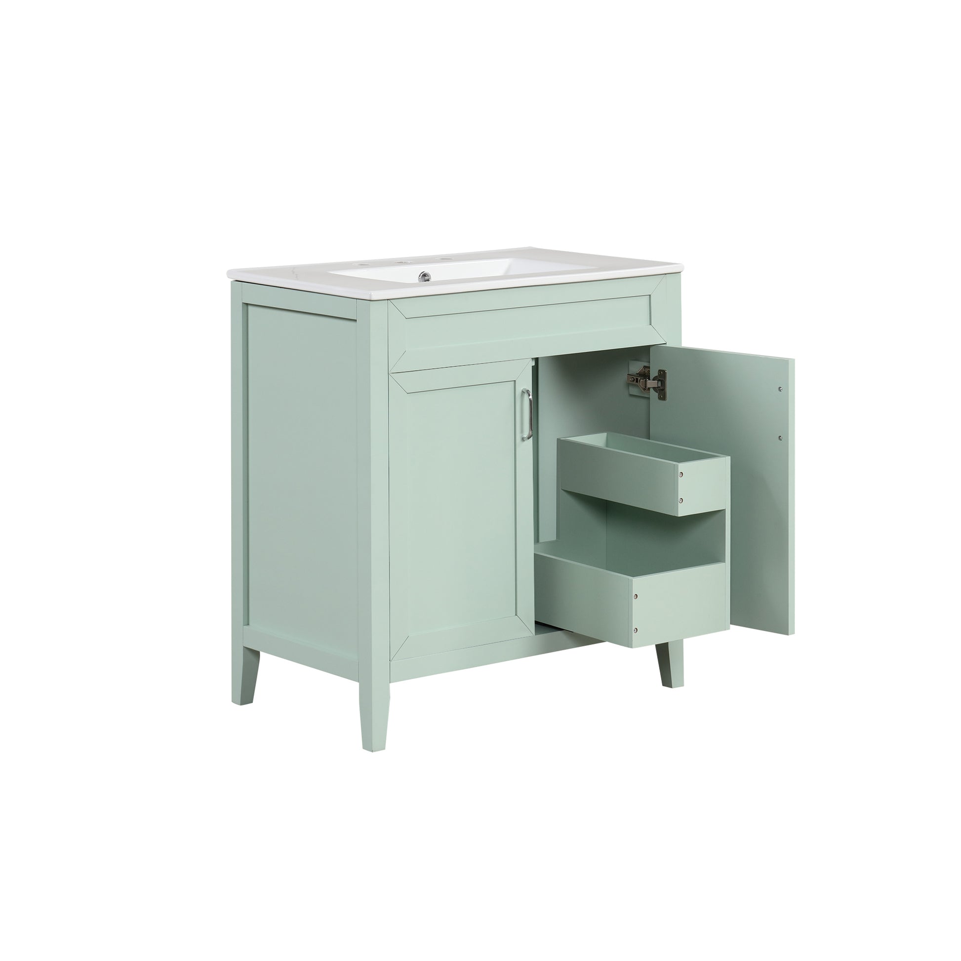 30" Bathroom Vanity With Sink, Multi Functional Bathroom Cabinet With Doors And Drawers, Solid Frame And Mdf Board, Green Green Solid Wood Mdf