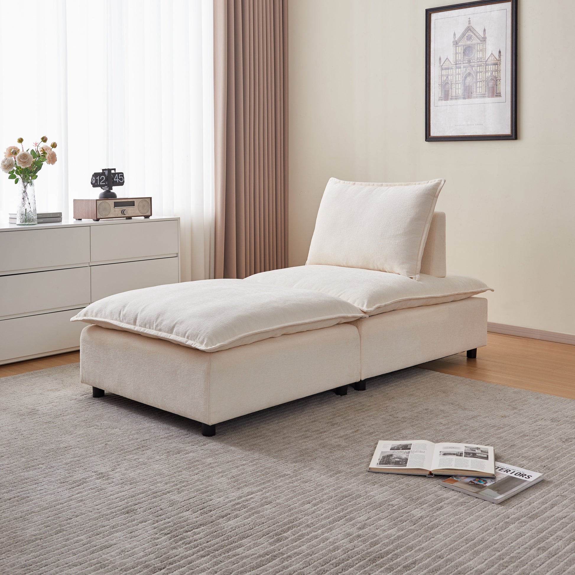 Modern 2 Seater Armless Sofa Couch For Living Room Modular Design, Ultra Soft Chenille Fabric, Easy Assembly, Sturdy Frame, Stylish And Comfortable Perfect For Apartments Beige Foam Chenille 2 Seat