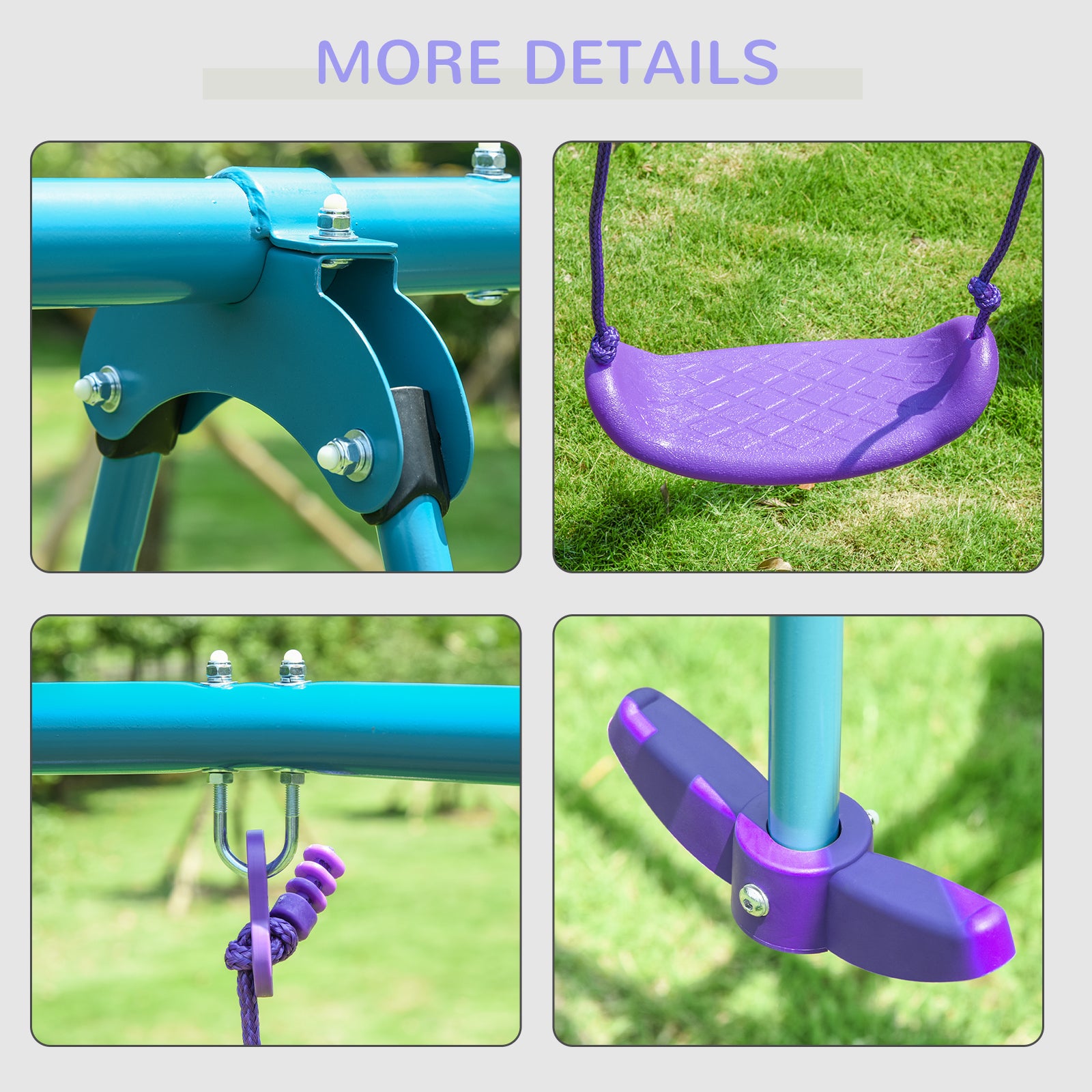 Outsunny Metal Swing Set With Glider, Two Swing Seats And Adjustable Height, Outdoor Heavy Duty A Frame Suitable For Playground, Backyard, Purple Purple Metal