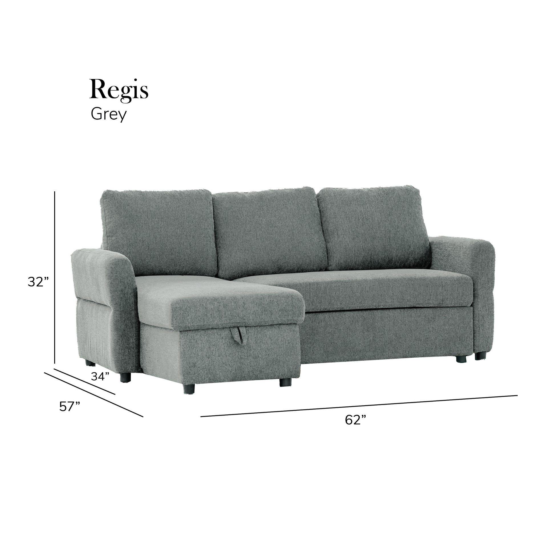 Regis Storage Bed Sectional Grey Grey Microsuede 3 Seat