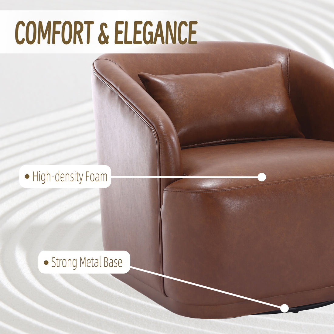 Coolmore Swivel Barrel Chair, Comfy Round Accent Sofa Chair For Living Room, 360 Degree Swivel Barrel Club Chair, Leisure Arm Chair For Nursery, Hotel, Bedroom, Office, Lounge Brown Pu Brown Pu Primary Living Space Foam Pu Leather