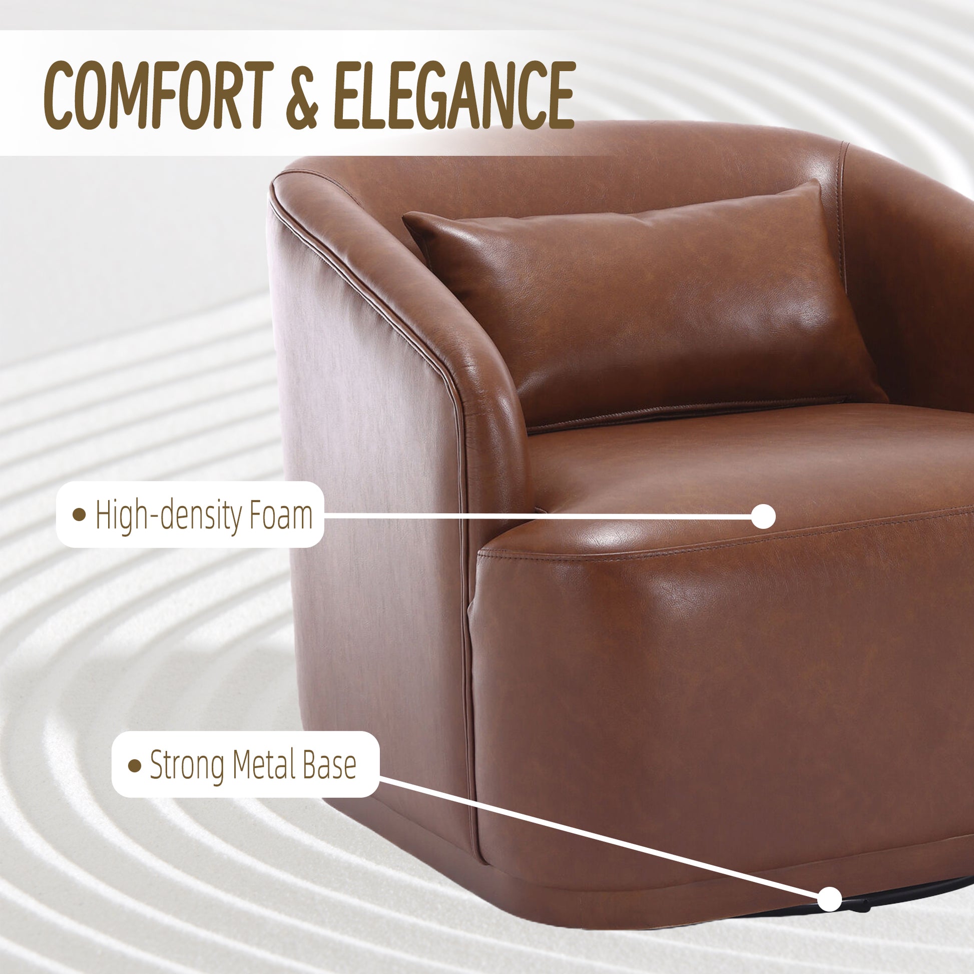 Coolmore Swivel Barrel Chair, Comfy Round Accent Sofa Chair For Living Room, 360 Degree Swivel Barrel Club Chair, Leisure Arm Chair For Nursery, Hotel, Bedroom, Office, Lounge Brown Pu Brown Pu Primary Living Space Foam Pu Leather