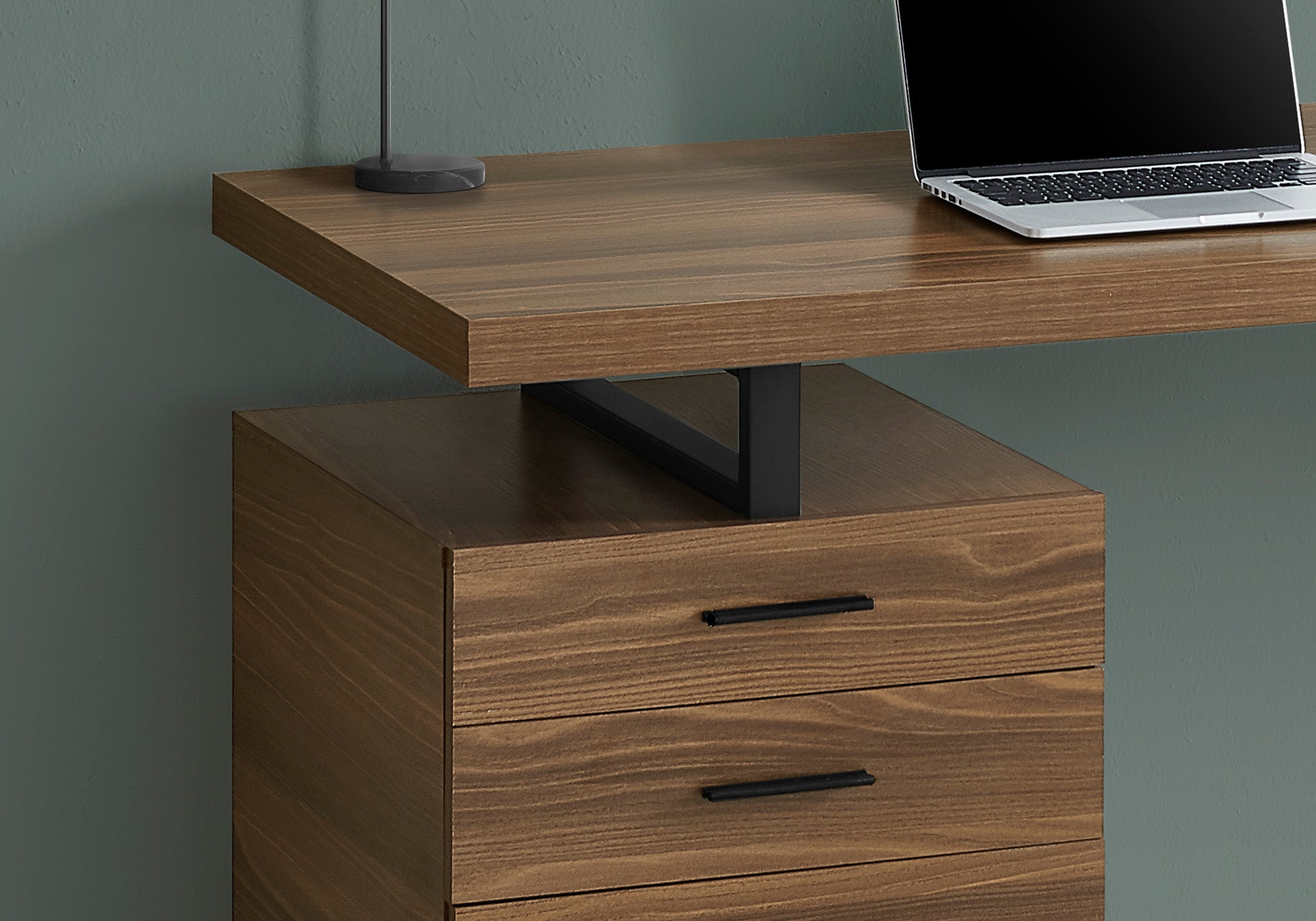 Computer Desk, Home Office, Laptop, Left, Right Set Up, Storage Drawers, 48"L, Work, Walnut Laminate, Black Metal, Contemporary, Modern Walnut Particle Board