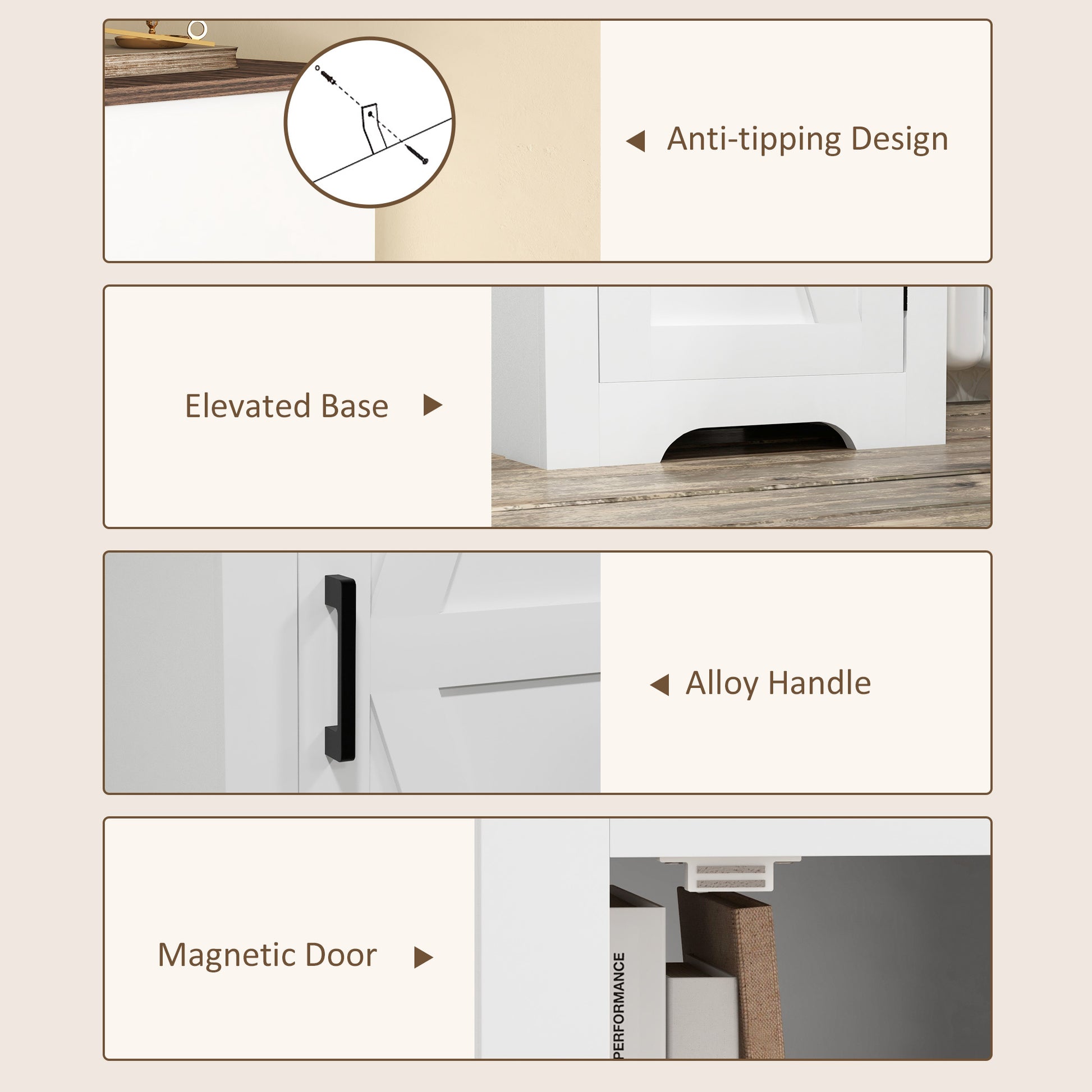 Homcom Farmhouse Storage Cabinet With Adjustable Shelf, Single Barn Door Accent Cabinet For Living Room, Floor Pantry Cabinet, White White Mdf