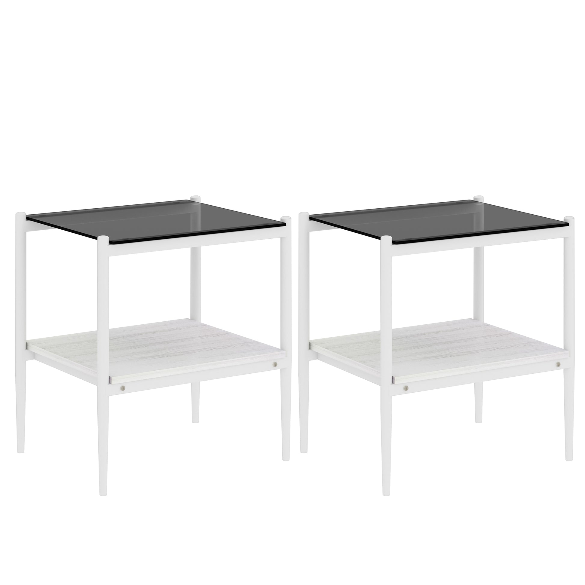 Set Of 2 Rectangle End Table, Tempered Glass Tabletop With Mdf Layer, Modern Table For Living Roomgray Glass Gray Tempered Glass