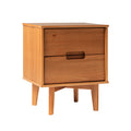 Mid Century Modern 2 Drawer Solid Wood Nighstand With Cutout Handles Caramel Caramel Mdf Pine