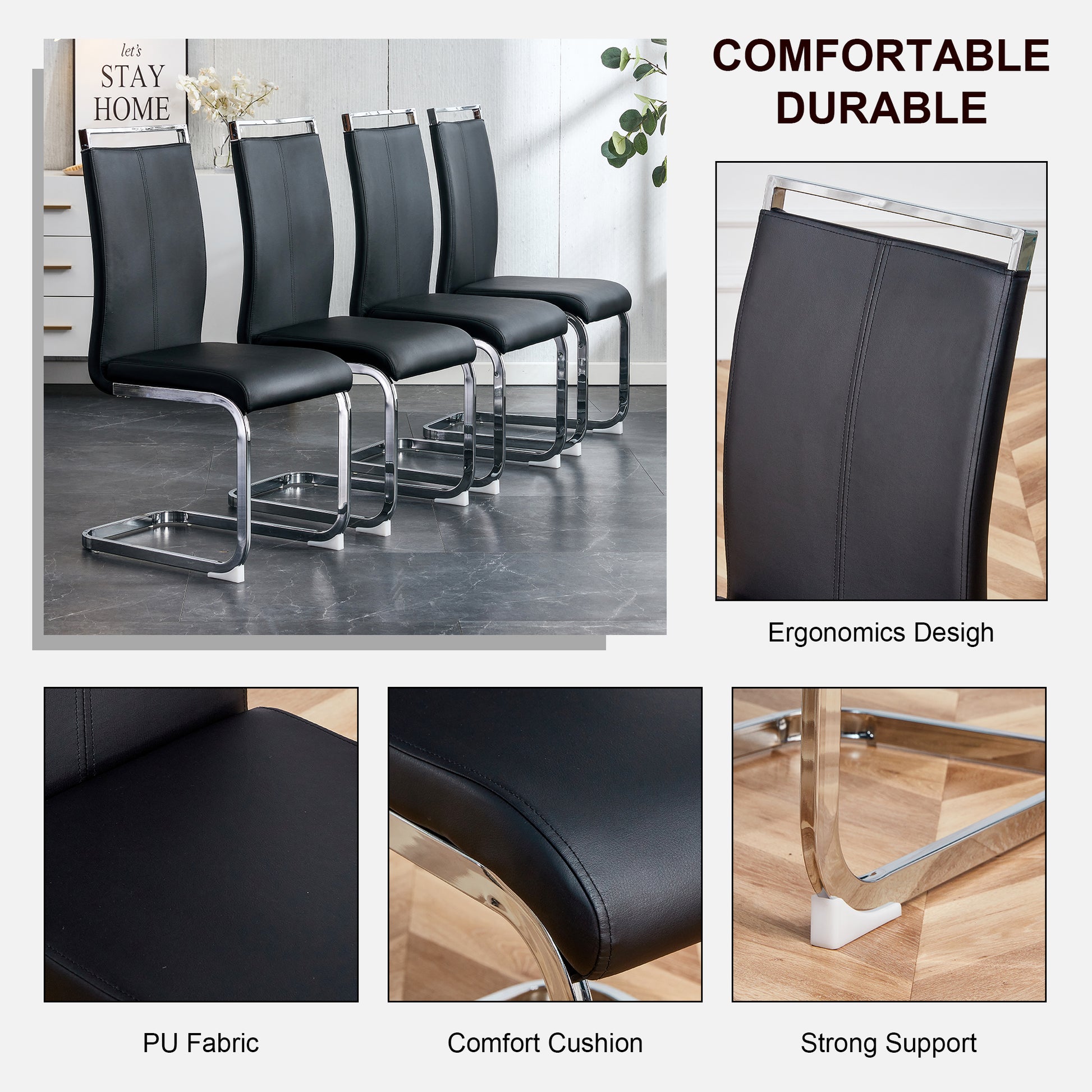 1 Table And 4 Chairs, Brown Tempered Glass Tabletop And Silver Metal Legs, Modern Minimalist Style Rectangular Glass Dining Table, Paired With 4 Modern Silver Metal Leg Chairs. 1123C 1162 Brown Seats 4 Glass